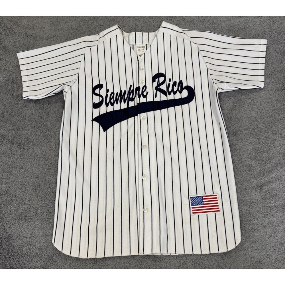 Vintage Athletic Knit SIEMPRE RICO DECHAMP Pinstripes Baseball Jersey Men Size L